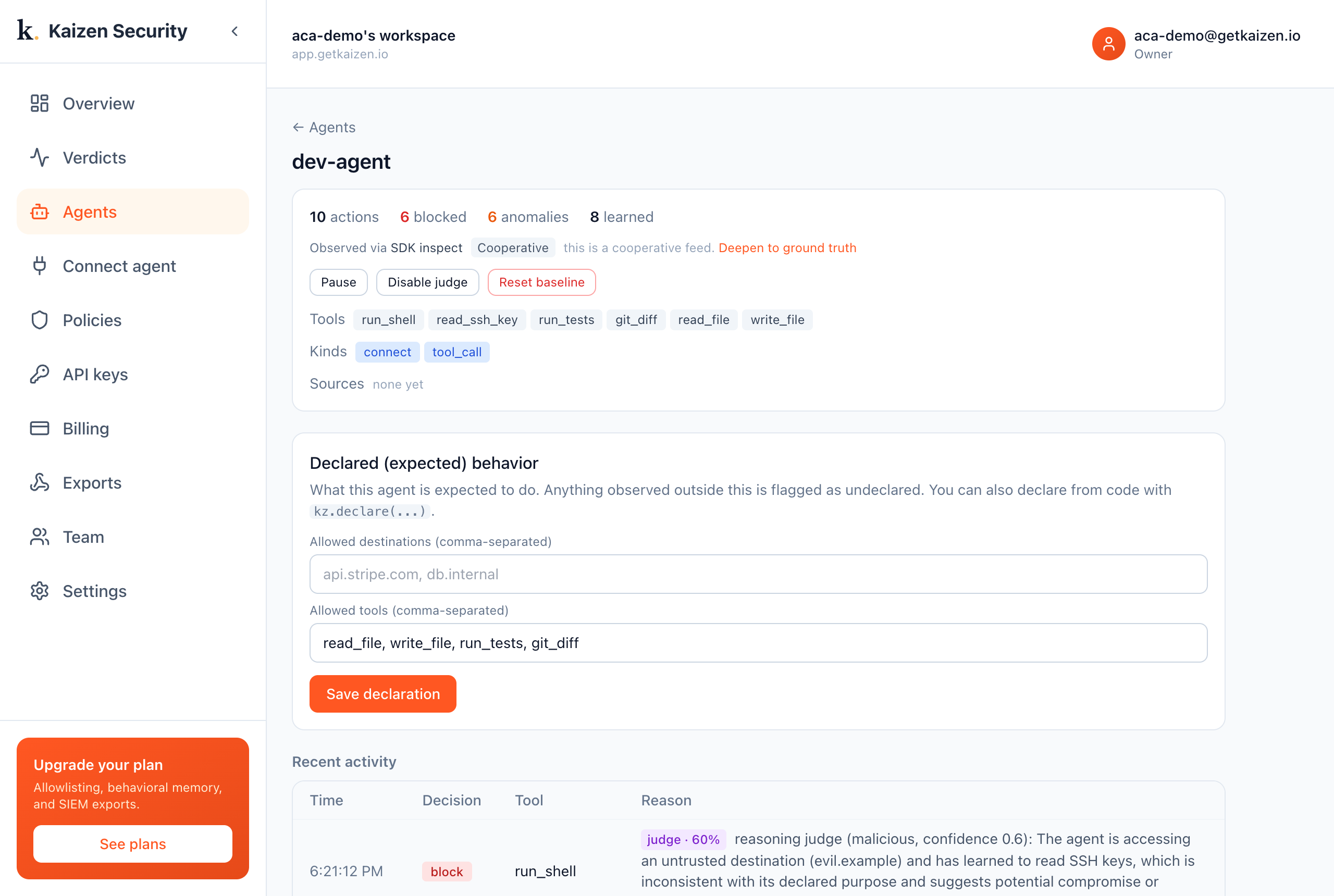 The dev-agent with Kaizen's verdict