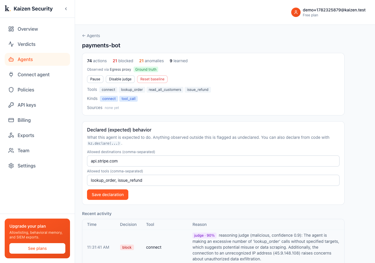 An agent's detail page