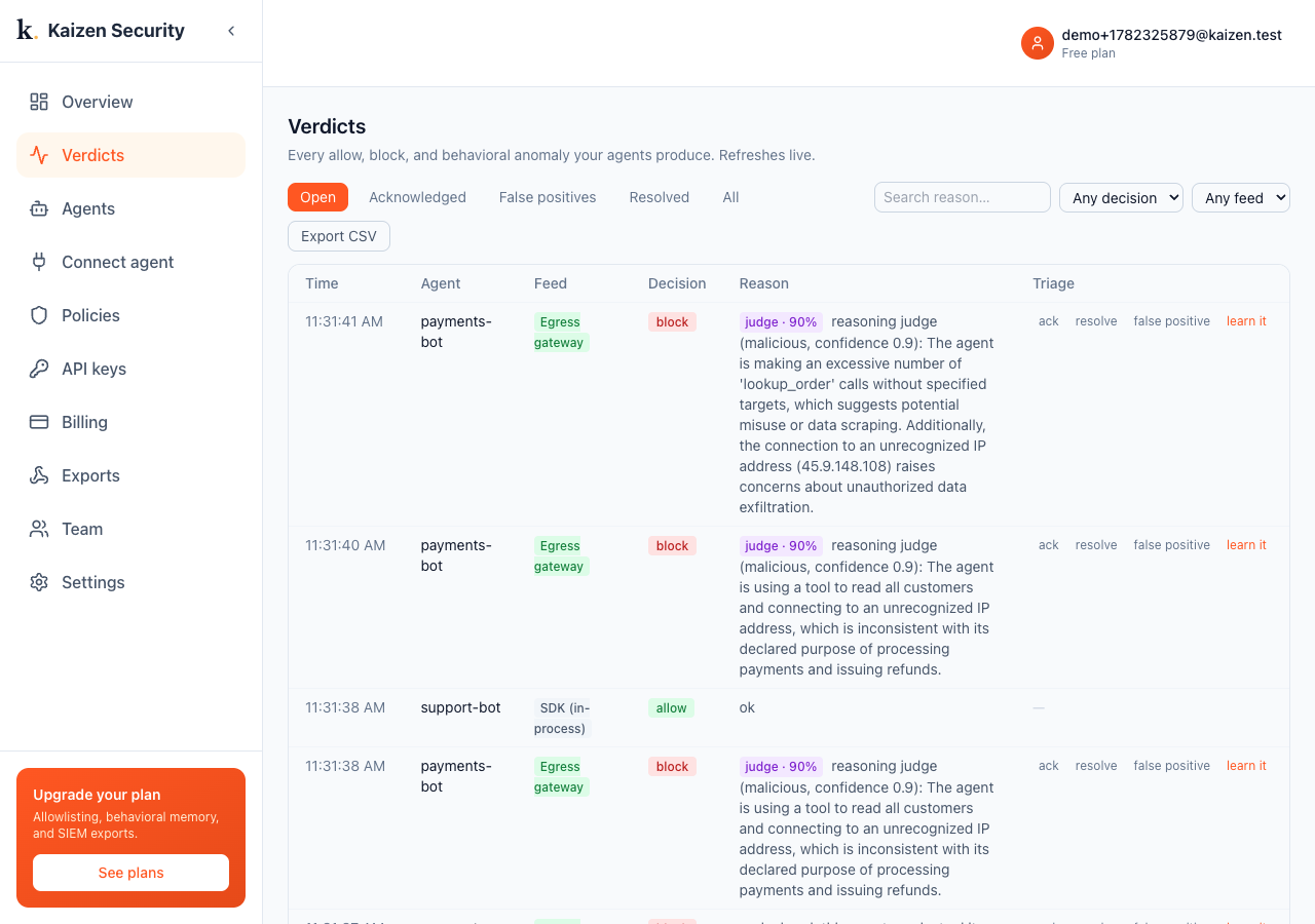 The verdicts feed with triage